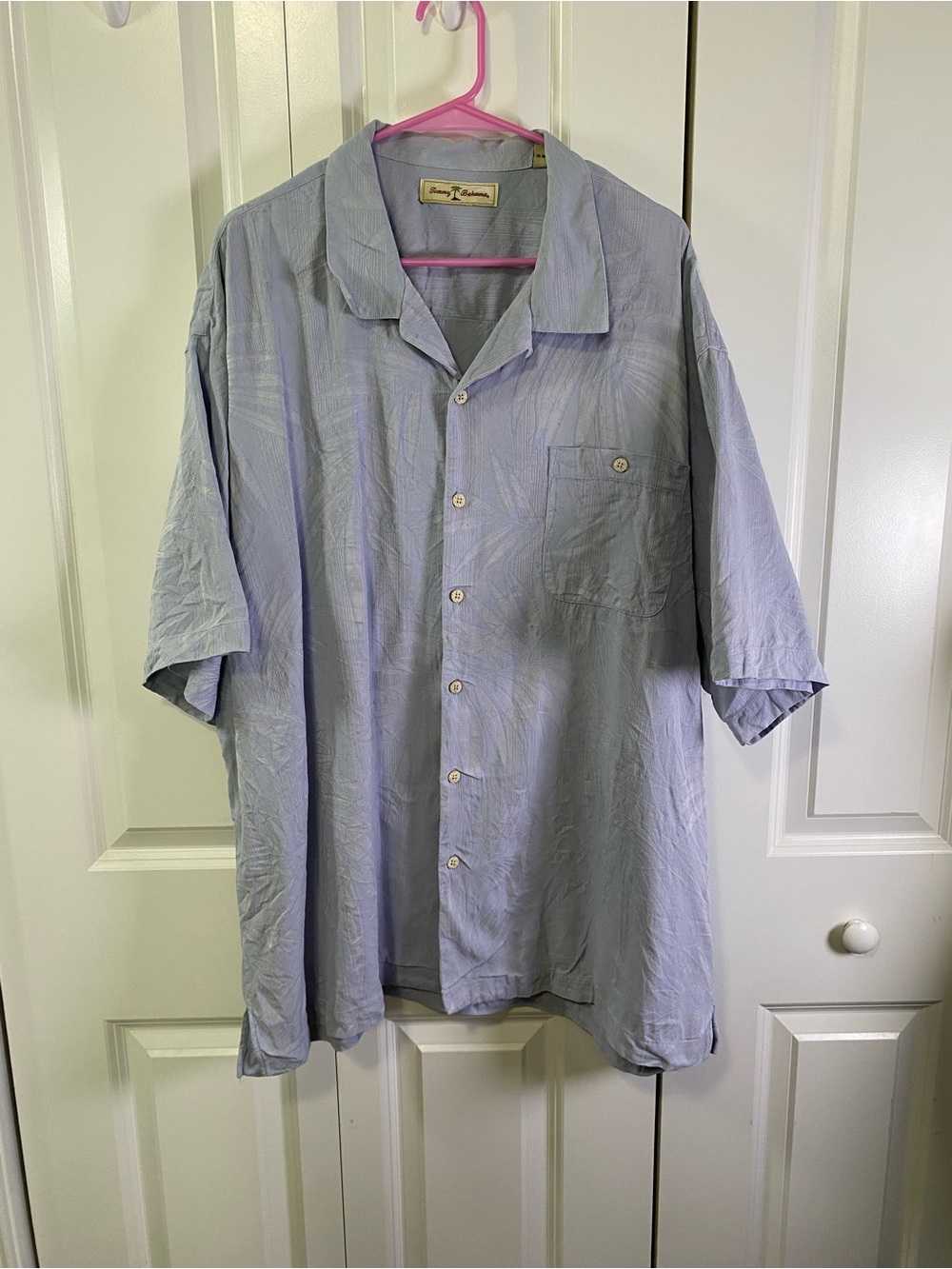 Tommy Bahama Pale Blue Silk Blend Short Sleeve Button-Down Camp Shirt